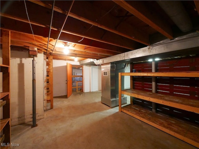 basement with heating unit