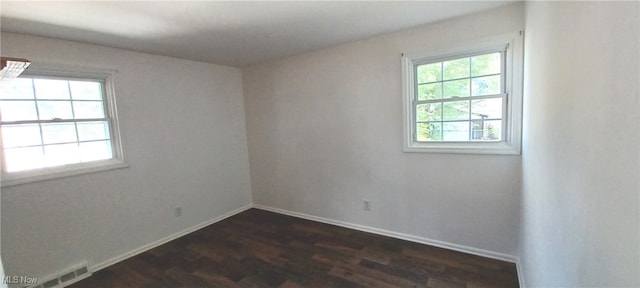 empty room with a healthy amount of sunlight and dark wood-type flooring