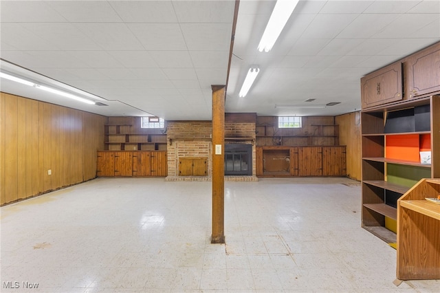 basement with wood walls