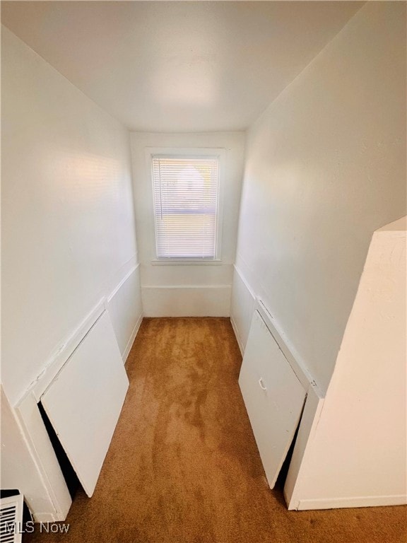 hallway with carpet floors