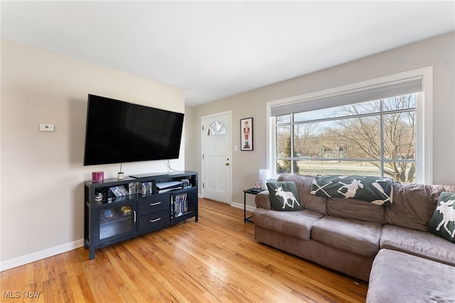 living room with light hardwood / wood-style floors