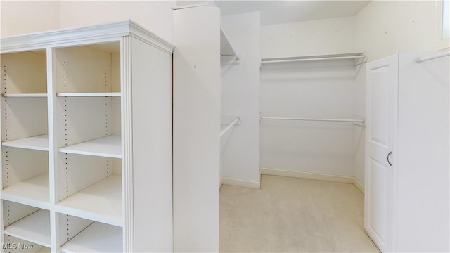 spacious closet with light colored carpet