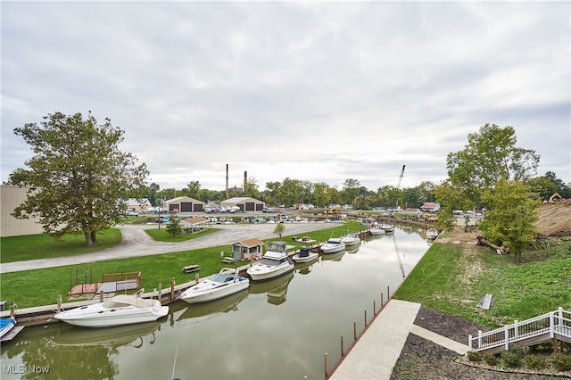 dock area with a water view