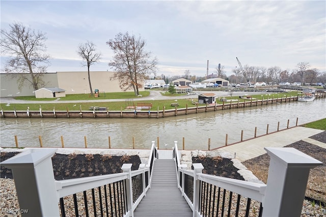 view of dock with a water view