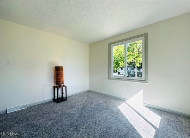 spare room featuring a textured ceiling and carpet flooring