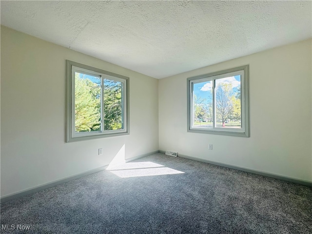 carpeted spare room featuring a textured ceiling