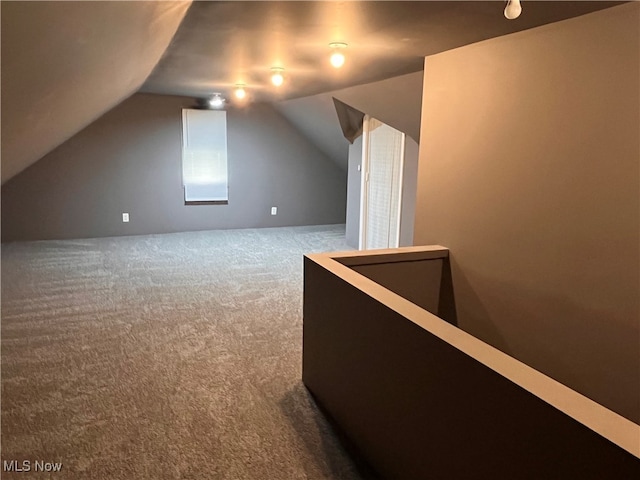 additional living space featuring lofted ceiling and carpet