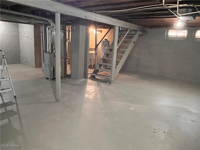 basement with heating unit