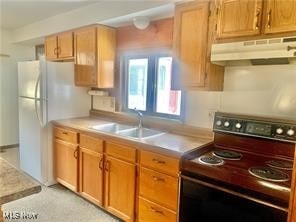 kitchen with sink, electric range, and white refrigerator