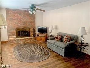 living room featuring hardwood / wood-style flooring and a fireplace