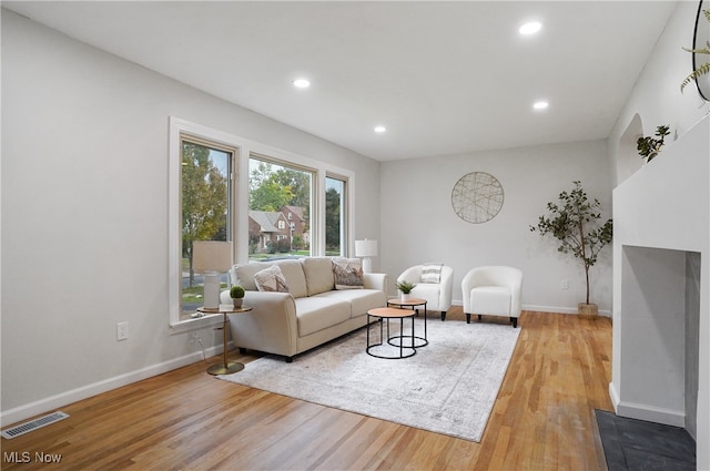 living room with light hardwood / wood-style floors