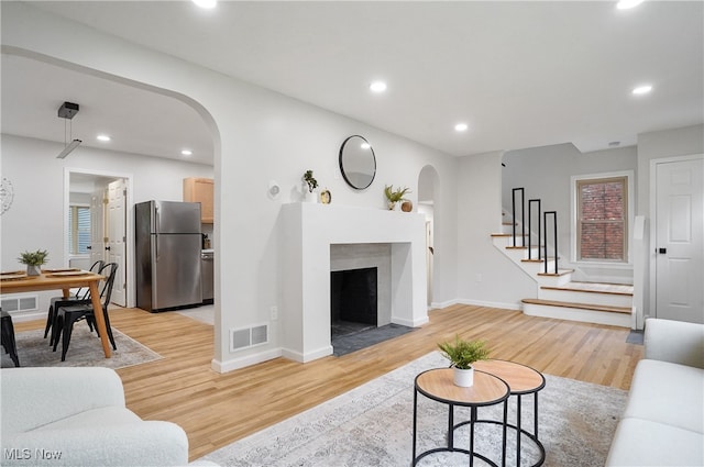 living room with light wood-type flooring