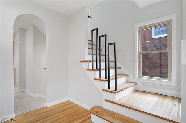 stairway featuring wood-type flooring