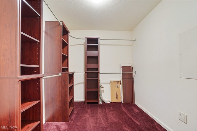 spacious closet featuring dark colored carpet