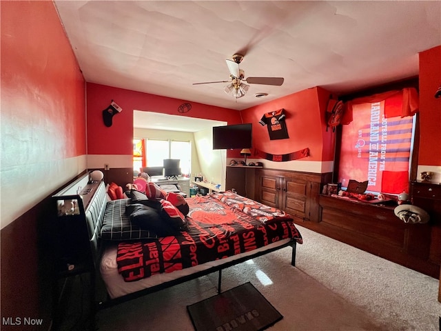 bedroom with carpet floors and ceiling fan