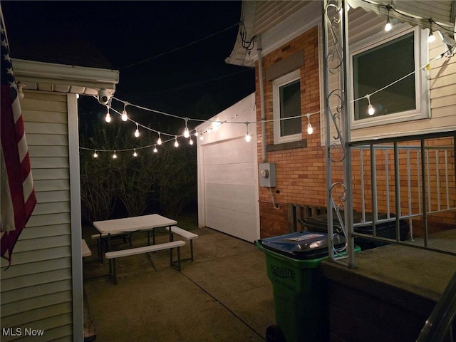 view of patio at night