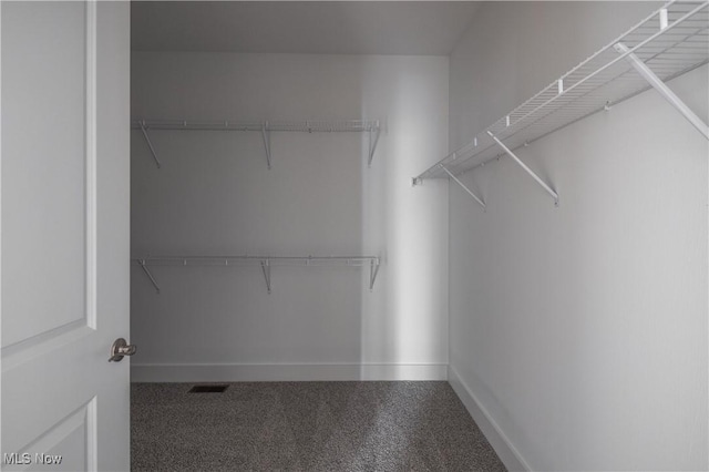 walk in closet featuring carpet flooring