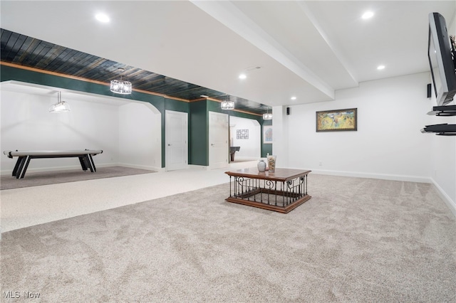 basement with carpet flooring