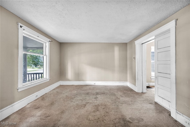 empty room featuring a textured ceiling and carpet flooring