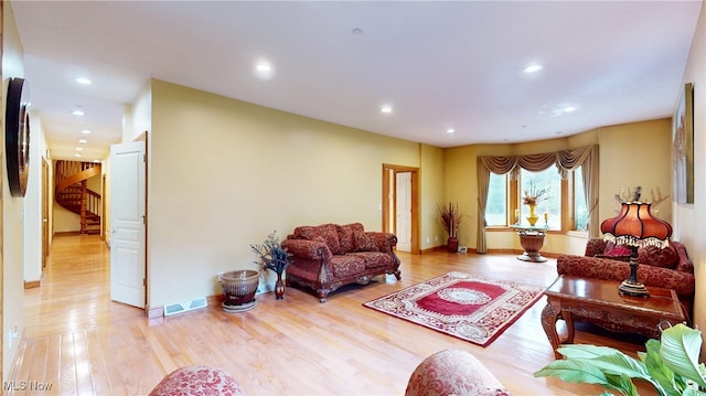 living room featuring light wood-type flooring