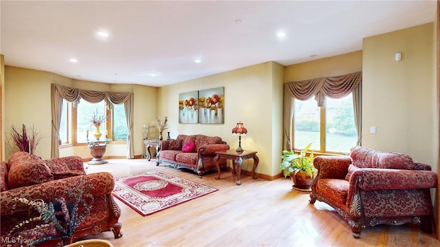 living room featuring light hardwood / wood-style flooring and a wealth of natural light