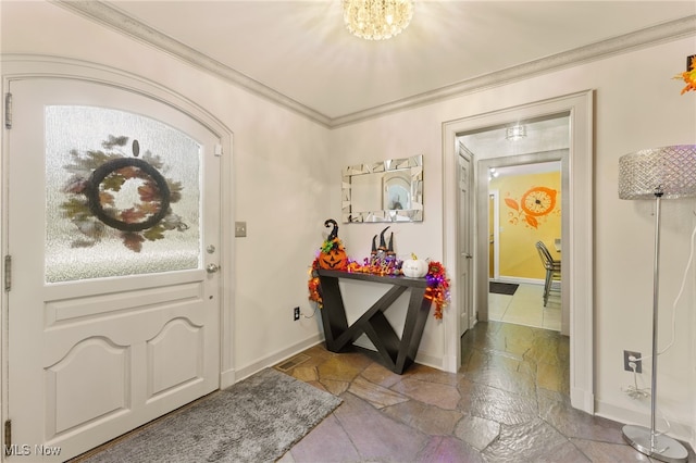 foyer featuring ornamental molding