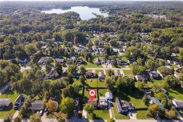 aerial view with a water view