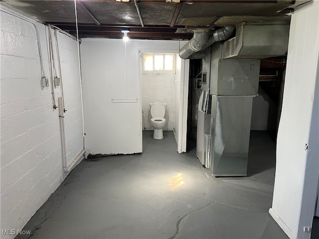 basement with heating unit