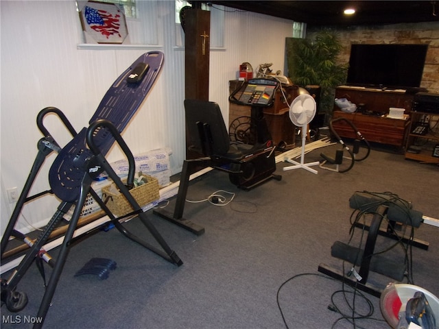 exercise room featuring carpet floors