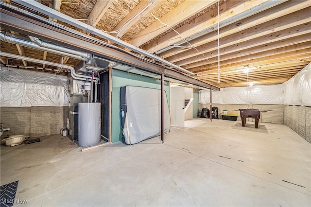 basement featuring gas water heater