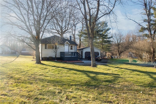 view of yard with a garage