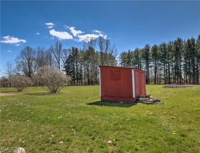 view of yard with a shed