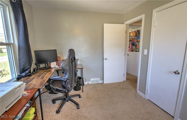 view of carpeted home office