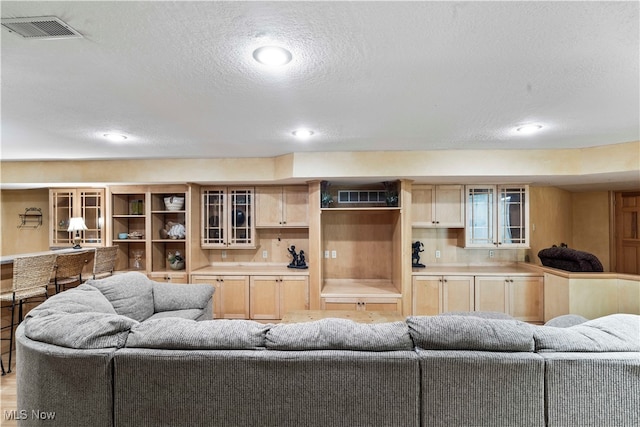 living room featuring a textured ceiling