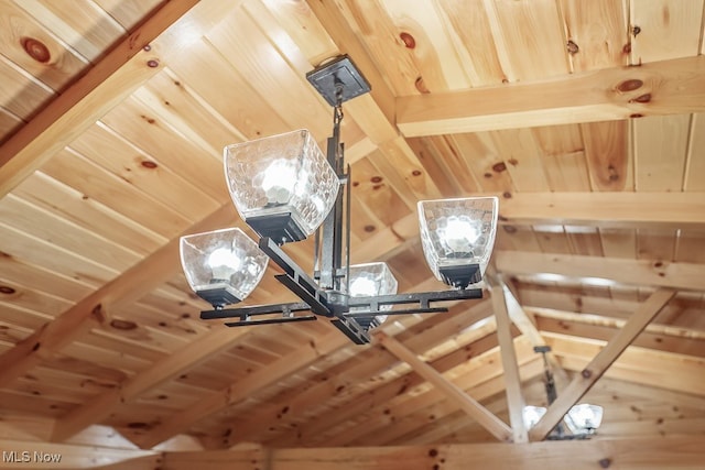 interior details featuring wooden walls and wooden ceiling