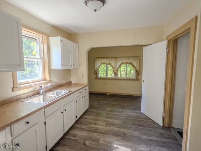 kitchen featuring white cabinetry, sink, and dark hardwood / wood-style flooring