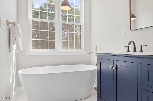 bathroom featuring vanity and a bath