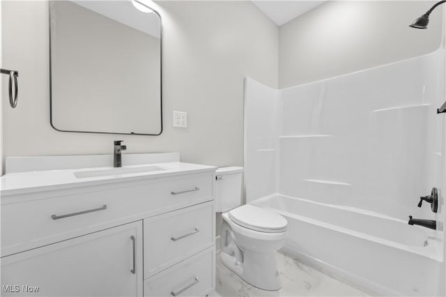 full bathroom featuring vanity, toilet, and tub / shower combination