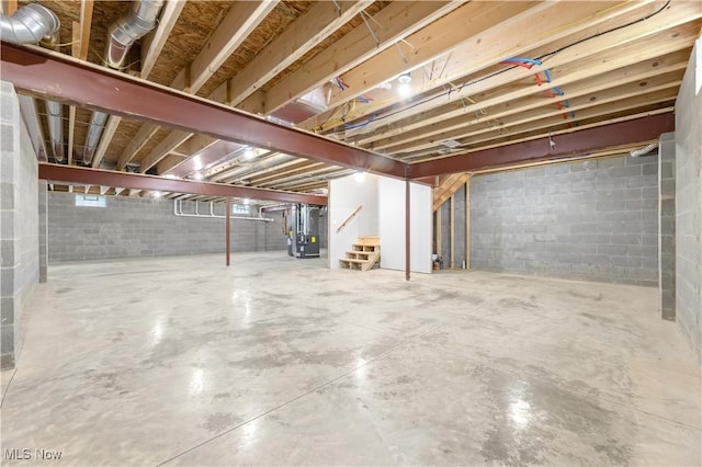 basement featuring heating unit