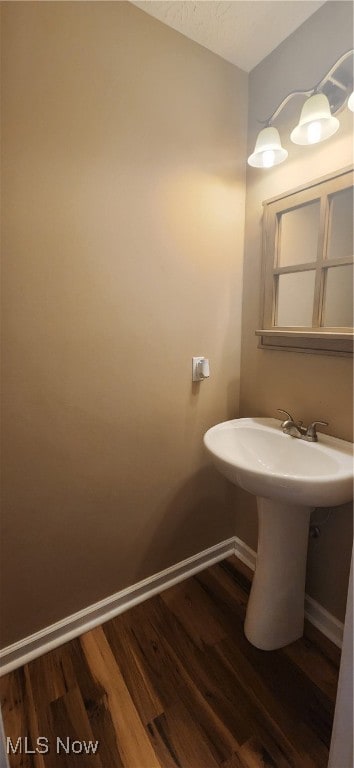 bathroom with hardwood / wood-style flooring