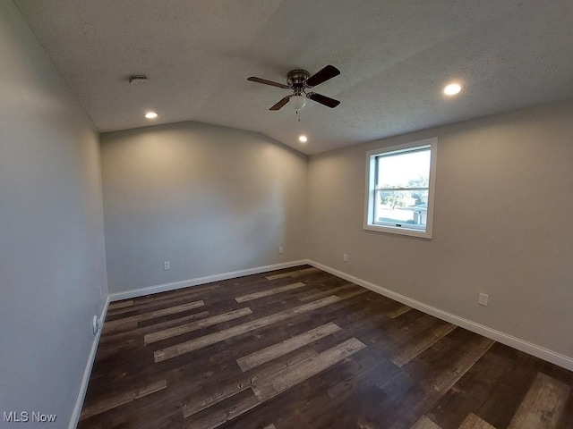 139 Patterson Rd, Weirton, WV 26062 - empty room with dark wood-style floors, baseboards, recessed lighting, vaulted ceiling, and a ceiling fan