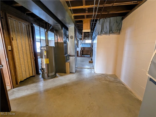 basement featuring gas water heater