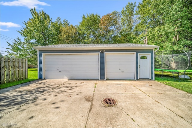 garage featuring a trampoline