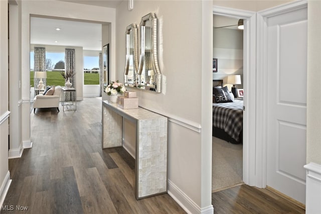 hallway featuring dark wood-type flooring