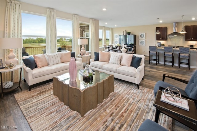 living room with light wood-type flooring