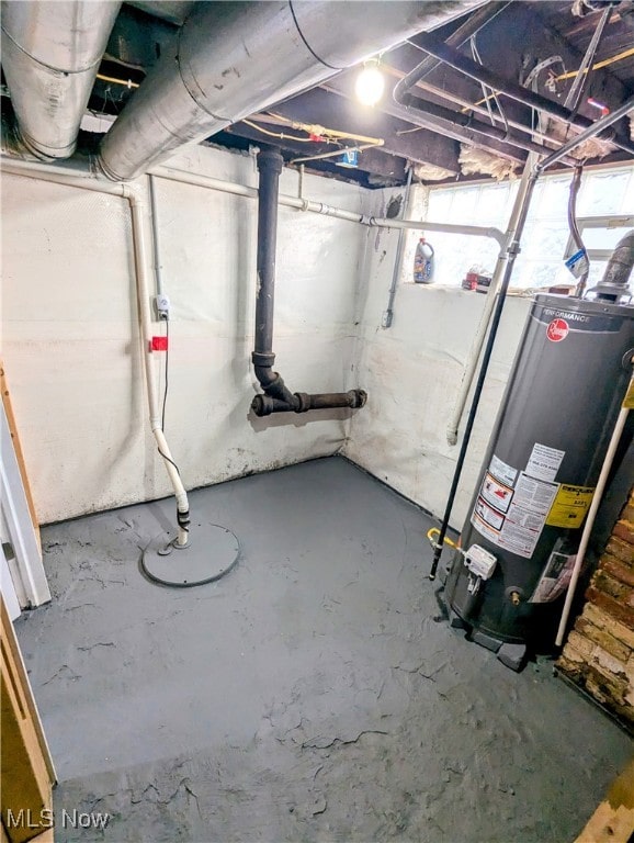 basement featuring gas water heater