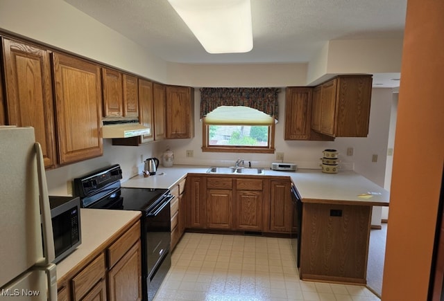 kitchen featuring black appliances, sink, and range hood