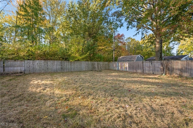 view of yard with a storage unit