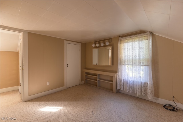 additional living space with light carpet and lofted ceiling