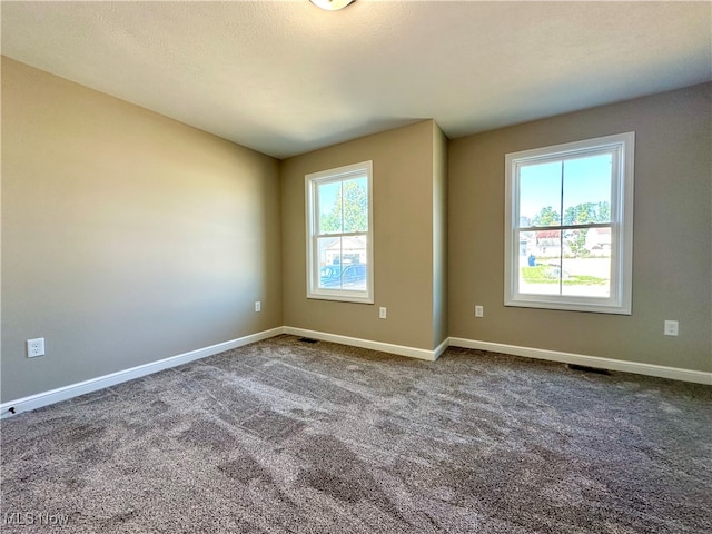 spare room with carpet and a textured ceiling